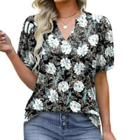 Ženske majice Ženske naborane na listu za puflove Ljeto V rect T majica Labavi bluzes Dressy Womens