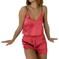 Žene Solid V izrez Pajamas Ljetni tanki vešalice Otvorene pupak kratke kratke hlače za kratke hlače