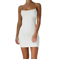 B91XZ MAXI haljine za žene Solid Ljeto Slim Fit Strap kratka haljina od ramena Stretch haljina bijela,