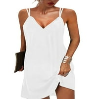 Eleluny Women Fumpeppy V rect snering mini haljina bez rukava Ležerne prilike plus veličina bijela l