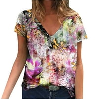 Žene Ljeto cvjetne tiskane bluze, Ležerne prilike na majicu s kratkim rukavima s kratkim rukavima V-izrez