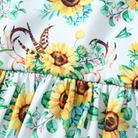 Haljina za dijete Djevojke Slatka ljetna suncokret Print Multicolor Leteće rukave Haljina bijela 2-