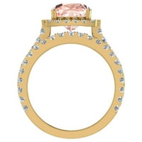 Ružičasti morgatitni jastuk za rezanje halo dijamantski vjenčani prstenovi za žene 18K zlato 3. ctw