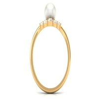 Slatkovodni biserni prsten s dijamantom za žene, oblikovane prstenom u obliku slova V, 14k žuto zlato,