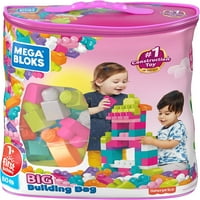 MEGA BLOKS Prvi graditelji velike građevinske torbe sa velikim građevinskim blokovima, izgradnju igračaka za mališane - ružičastu torbu