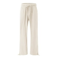 Susanny Women's Pamučni posteljina labava ljeto Palazzo hlače Flowy High Strukne casual bahats pantalone