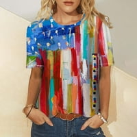Jsaierl Womens Ljeto Majica kratkih rukava Modna casual American Flag Print TEE Labava majica za vrat