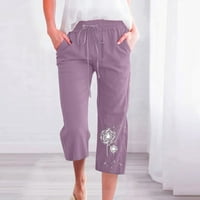 Funicet ženske casual elastične struke cvjetne udobne hlače sa džepovima ravno široke noge Capris hlače