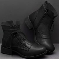 Ženske kožne neklizajuće okrugle cipele sa čipke sa patentnim zatvaračem sa niskim cipelama za cipele
