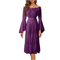 Jesenske haljine za žene Ležerne i elegantna čvrsta pletena suknja sa obrubljenim rukavima i dugim rukavima okruglih vrata