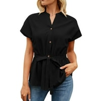 SNGXGN Bluze za ženske modne, ležerne tipke s dugim rukavima dolje majice topshort bluze za žene za