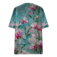 Farstey Ljetne majice za žene plus veličine list Ispis kratkih rukava Casual V izrez Lagana za odmor