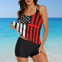 Dan nezavisnosti za ženska američka 4. jula Ispis Strappy Back Tankini Set Dva odijelo za kupaće odjeće