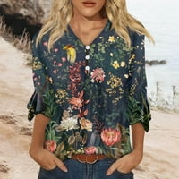Feterrnal ženska modna casual tri četvrtina rukava s cvjetnim tiskanim okruglim vratom Top bluze za