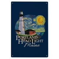 Portland Head Lighthouse, Maine, Zvjezdana noć, Contour Birch Wood Wall znak