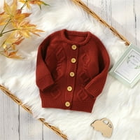 Vedolay džemperi za djevojčice pletene džemperske tipke V izrez dugih rukava s pulovcima, crveni 6-