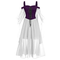 Hvyesh Srednjovjekovna gotička haljina za žene plus veličine mrežice za lepršanje rukava hladno rame