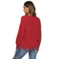 Jeseni džemperi za žene moderne fit džemper pulover casual s džemper s V-izrezom crvena 2xl