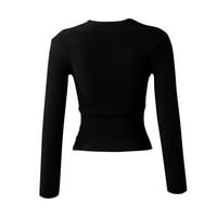 Clearsance Ljeto vrhovi dugih rukava od pune bluze casual ženske bluze V-izrez moda, crna, m