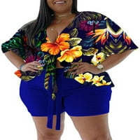 Avamo dame Loungwewwer rukav trenerke plus size Lounge setovi Ljeto Lound Fit Outfit Baggy Hawaii Blue