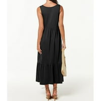 Ljetne haljine Maxi haljine za žene s poklopcem dubokim V-izrezom Ugrađeni džep crni l