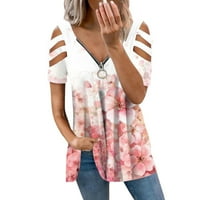 Homedles Ženski ljetni vrhovi - sa gornjim zatvaračem s kratkim rukavima s kratkim rukavima s bluzom