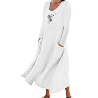 Zunfeo haljine za žene - novi dolazak Crewneck Loot Fit Comfort pamučne posteljine sa džepovima A-line