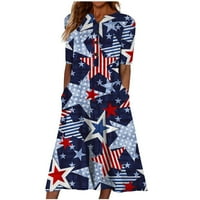 USMIXI ljetne haljine za žene Dan nezavisnosti Modni džepni gumb Swic Tunic Patriotske haljine kratki