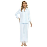 Xmarks Striped Pijamas Set Women Track Trim Dugme Dugme za spavanje s dugim rukavima dolje noćna odjeća