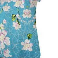 TKLPEHG ženske kratkih rukava ljetni trendi odjeći za odmor za žene slobodno vrijeme kratkih rukava majica cvjetni tiskani grafički vrhovi Tee Comfy V-izrez Loose Bluse Blue XL