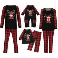 Podudaranje porodice Božić Pidžama Fashion Božić Kids Plaid Deer Ispis dugih rukava + hlače Porodična