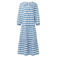 Ljetne haljine za žene tiskane dužine gležnja A-line boem boemske dnevne V-izrezne haljine plave s