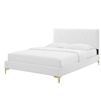 Okvir za krevet platforme, kraljica veličine, baršunaste, bijela, moderan savremeni urbani dizajn, magistar