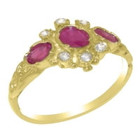 Britanci napravio 9k žuto zlato stvarni istinski rubin i dijamantni ženski Obećani prsten - Veličine