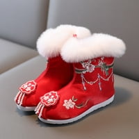 Leey-World Toddler cipele pamučne čizme za djevojku zimske vintage vezene čizme za platno plišano unutar