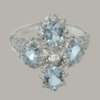 Britanci napravio je 9k bijeli zlatni prirodni dijamant i akvamarinski ženski zaručnički prsten - veličine