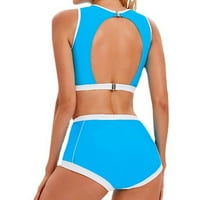 Aaiyomet Womens Kupanje odijelo Ženska moda izdubljena stražnja stana ugao Sportski Split kupaći kostim, plavi xxl