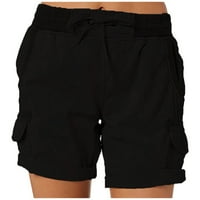 MLQIDK Hlače za žene Trendy High Squik DrawString Ležerne prilike čiste boje kratke hlače Summer Holiday Short Halts Black XL