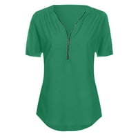 Giligiliso ženske ljetne majice kratkih rukava Zip Casual Tunic V-izrez za bluzu V-izrez