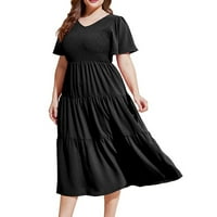 Hanzidakd Ljetne haljine za žene Ljeto Ženska nova VACT Pleat Hem slojevita haljina s kratkim rukavima