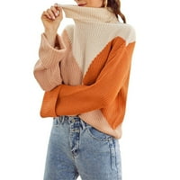 Cleance ženski duks dugih rukava Colorblock Patchwork Turtleneck pleteni prevelirani povremeni puloveri