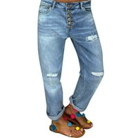 Ketyyh-Chn Ženske hlače Trendy Jean Moda Frayed Hem Jeans Hot Hlače Dno Dno traper hlače Plava, S