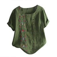 Slatki vrhovi za žene Cvijeće lavande Štampano pamučno posteljina labav tunik zeleni xl