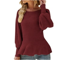 Ženske košulje padaju tanko ugrađene casual osnovne boje dugih rukava okrugli vrat Čvrsti džemper u