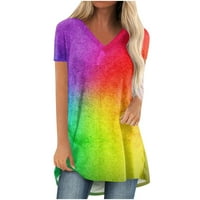 Yyeselk Ljetne ženske gradijentne košulje u boji Ležerne prilike V-izrez kratkih rukava Tunic Tundy