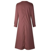 CETHRIO MIDI haljina - modna casual čvrsta V-izrez visoki dugi rukav dugačak dugačak rukav crvena
