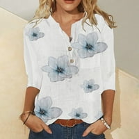 Yubatuo ženski vrhovi V rect rukav Henley majica Etničko cvjetno print Slim tunika bluza