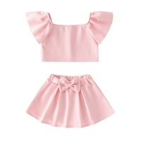 Tosmy Kids Toddler Baby Girl Odjeća Proljeće Ljeto Čvrsto pamučno od ramena Top Bowe Tie Skirts Outfits