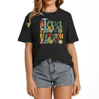 Isus Revolution Faith Retro Groovy Cvijet Mir S Ženski grafički tee sa jedinstvenim dizajnom - Trendi