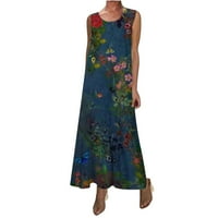 Ljetne haljine za žene bez rukava za tisak cvjetni uzorak Okrugli izrez Midi fit i flare Y2K Trendi